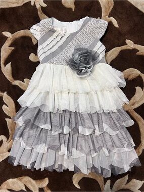 Isobella and Chloe 2t dress Grey and Cream Layered Tulle Party Dress
